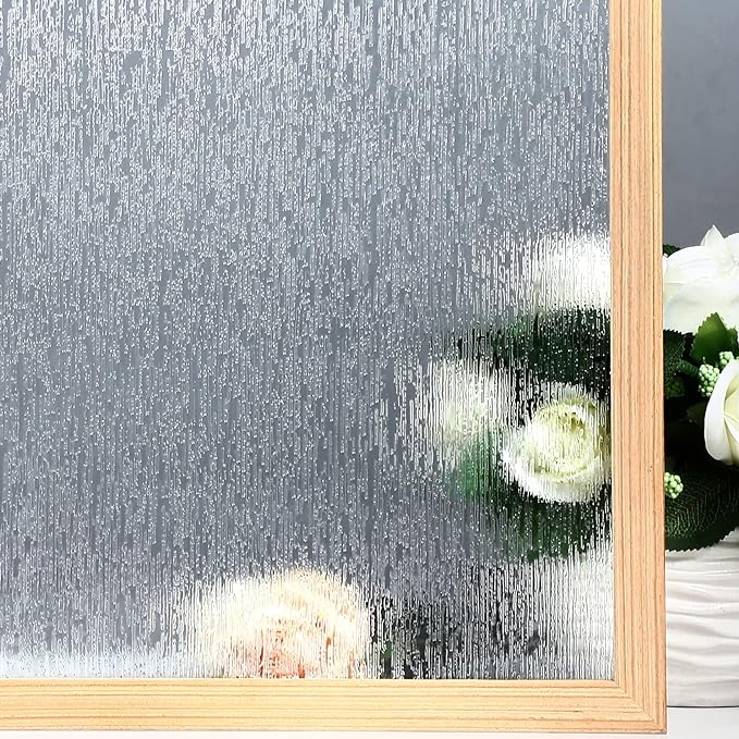 VELIMAX Rain Glass Window Film Privacy Static Window Clings Decorative Glass Sticker for Home Office Removable UV Protection Heat Control 17.7 x 157.48 inches