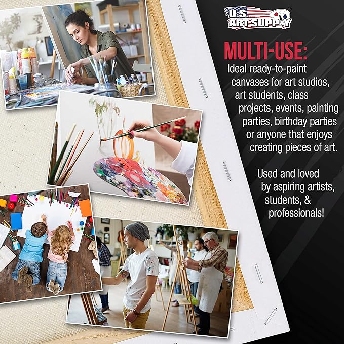 U.S. Art Supply Square Stretched Canvas for Painting 6x6 inch Gallery Depth 1-1/2" Thick, 5-Pack - 12oz Acrylic Gesso Triple Primed, Professional Artist Quality, 100% Cotton - Pouring, Oil Paint