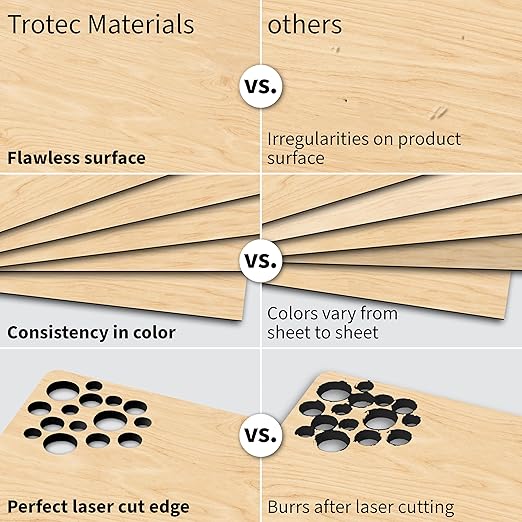Trotec TroLase | 12"x12"x1/16", 8 Pcs | Maple/Black | 2 Ply | Modified Acrylic | Laser Engraving Double Color Plastic Sheet | Engraving Blanks for Laser, Saw, Guillotine | Made in USA
