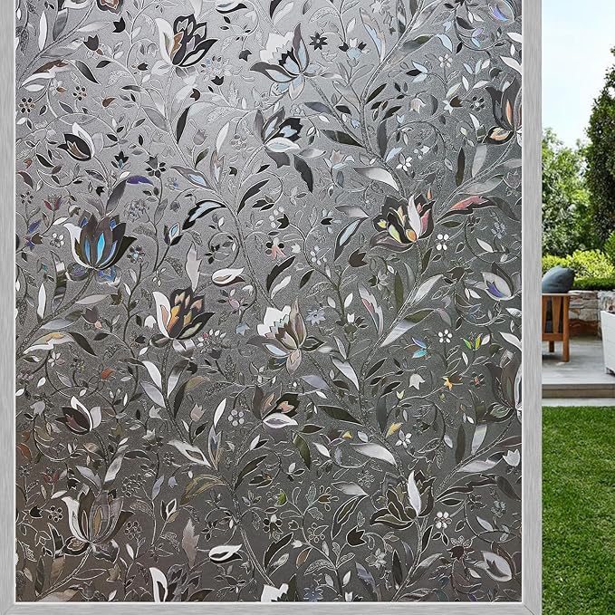 LEMON CLOUD Window Film, Decorative Window Privacy Film, Window Film Privacy Static Cling Frosted, Anti-UV Sun Blocker Heat Control for Home(Grayish Black, 23.6 x 157.4 inches)