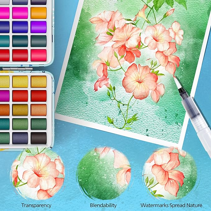 Caliart Watercolor Paint Set, 168 Colors Portable Travel Water Color Palette Kit with Detail Painting Brush, Art Supplies Christmas Gifts for Artists Adults Painters Beginners