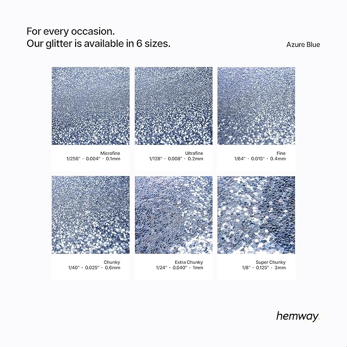 Hemway Polyurethane & Epoxy Resin Glitter 100g / 3.5oz Metallic Crystal Flake Additive for Flooring Jewelry Tumblers Glass Pigment - Microfine (1/256" 0.004" 0.1mm) - Azure Blue