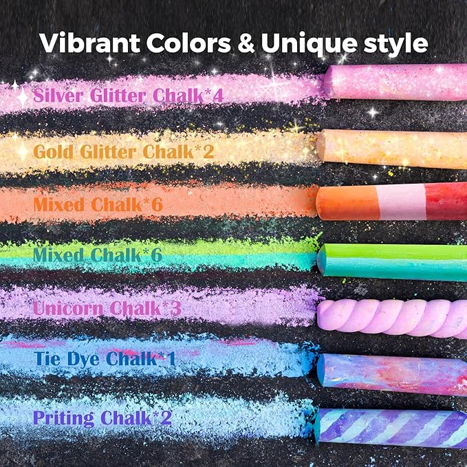 Jar Melo 38 PCS Sidewalk Chalk for Kids- Colored Sidewalk Chalk with Holder,Jumbo Washable & Non-Toxic Chalks-Outdoor Play and Chalkboard Art for Kids and Toddlers Gifts