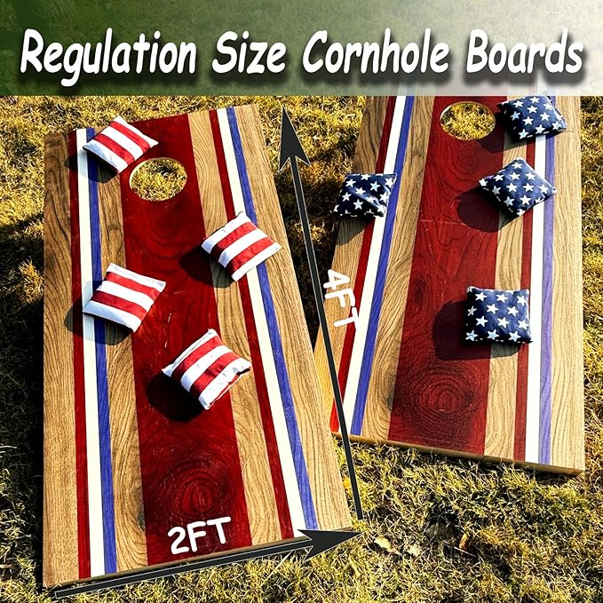 4×2FT Cornhole Board Set,Wooden Corn Hole Games for Adults Bean Bag Toss Game Set, with Corn Hole Bags Set 8,2 Cornhole Boards and a Carrying Case for Wedding/Party/Outdoor/Hiking/Yard
