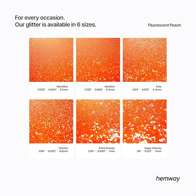 Hemway Polyurethane & Epoxy Resin Glitter 100g / 3.5oz Metallic Crystal Flake Additive for Flooring Jewelry Tumblers Glass Pigment - Ultrafine (1/128" 0.008" 0.2mm) - Fluorescent Peach