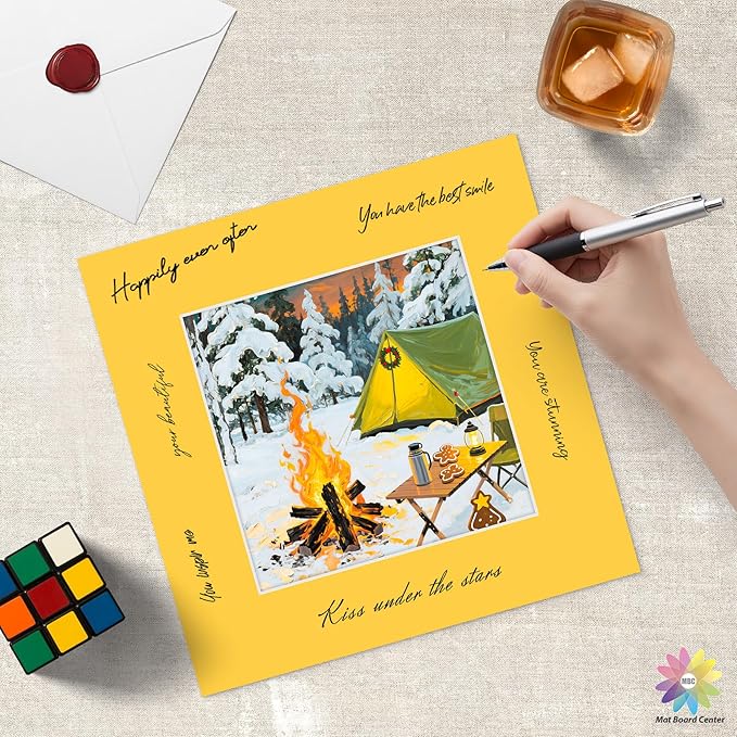 Mat Board Center, 12X12 Mix Color Mats for 8X8 Pictures - Acid Free, 4-Ply Thickness, White Core, Bevel Cut - for Artworks, Photos, Framing - Pack of 12