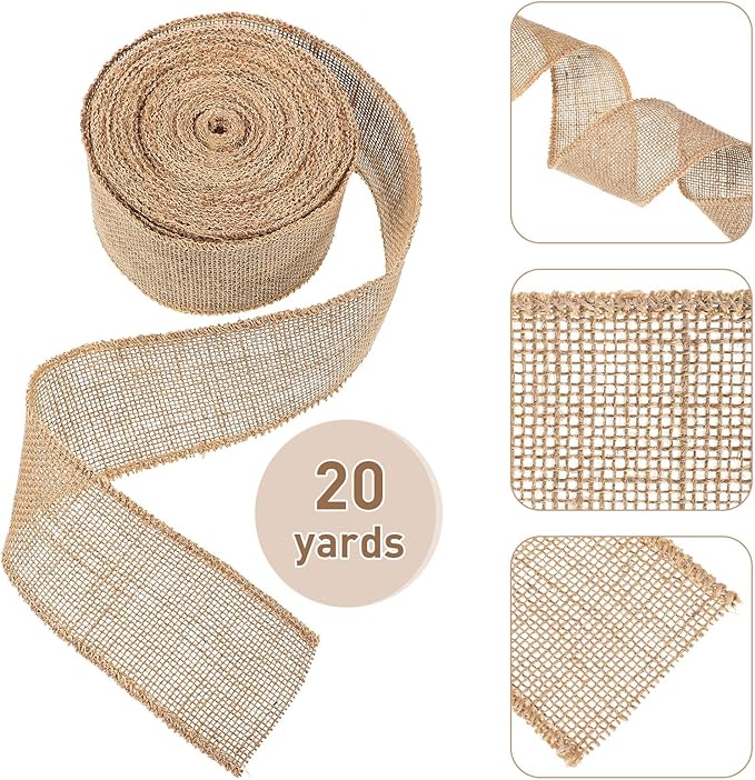 Chuangdi 20 Yard 3 Inches Burlap Ribbon Wide Jute Ribbon Natural Burlap Fabric Roll Wired Edge for Wreaths, Christmas Tree Decoration, Big Bow Crafts, Gift Wrapping, Wedding