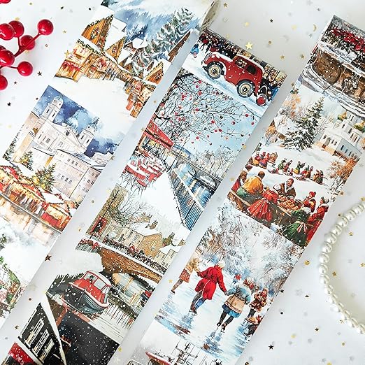 Washi Tape Set,3 Rolls City Landscape Stickers for Journaling,Christmas Washi Tape Stickers for Junk Journal Supplies,Scrapbooking,Notebook,Phone Case,DIY Craft(Victoria)