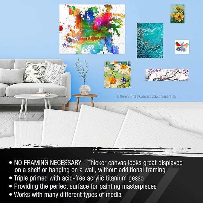 U.S. Art Supply Square Stretched Canvas for Painting 8x8 inch Gallery Depth 1-1/2" Thick, 5-Pack - 12oz Acrylic Gesso Triple Primed, Professional Artist Quality, 100% Cotton - Pouring, Oil Paint