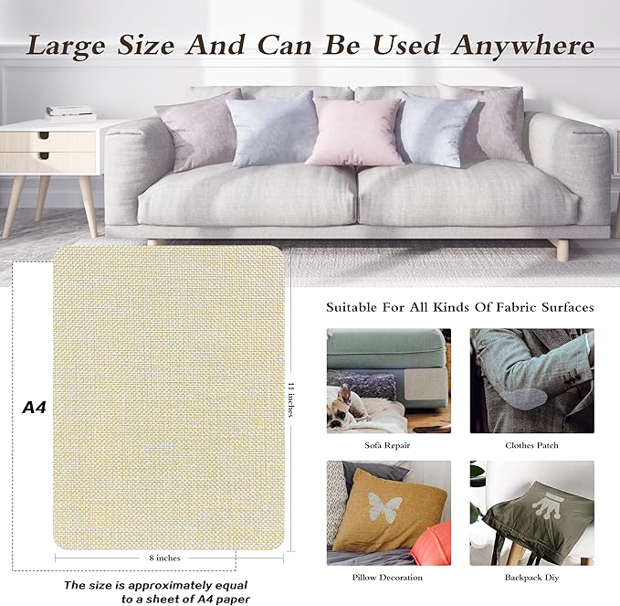 KING MOUNTAIN Coarse Linen Repair Patches, Self-Adhesive Fabric, 8X11 Inch 2 PCS, Multi Color, for Sofa and Clothes (Beige 1.0)