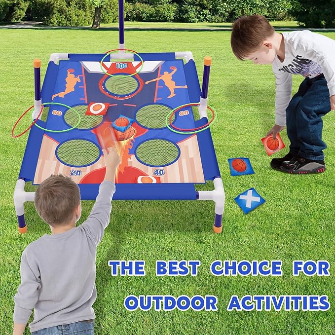 Outdoor Games Bean Bag Toss for Kids, Cornhole Set Ring Toss Games for Lawn, Yard, Camping