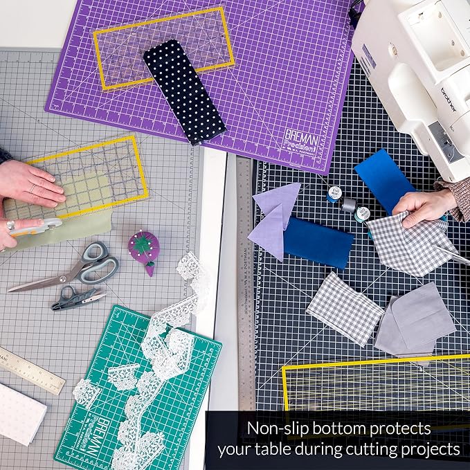 Breman Precision 18x24 Inch Self Healing Cutting Mat - 2-Sided 5-Ply PVC Green/Black Cutting Mats for Crafts, Sewing, Quilting and DIY Projects - Durable and Non-Slip Design with Precise Grid Lines