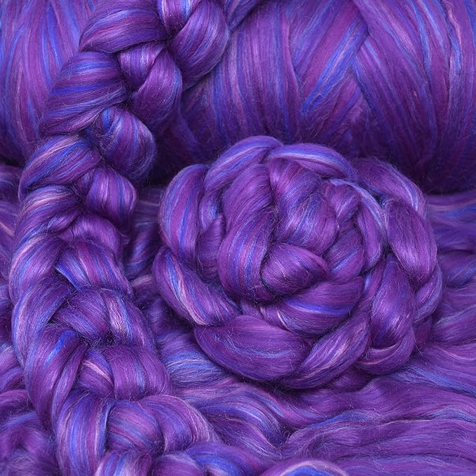 Merino Silk Luxe Tonal Designer Blend. Superfine Merino, Mulberry Silk, Tussah Silk. Top Roving for Spinning or Felting. Violet Volcano 4oz