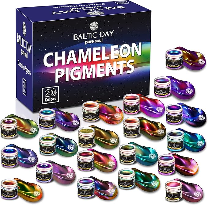 BALTIC DAY - Chameleon Mica Powder, 20 x 5g Jars of Color Shift Mica Powder Set - Epoxy Resin Color Pigment - Chameleon Powder - Holographic Mica Powder for Resin