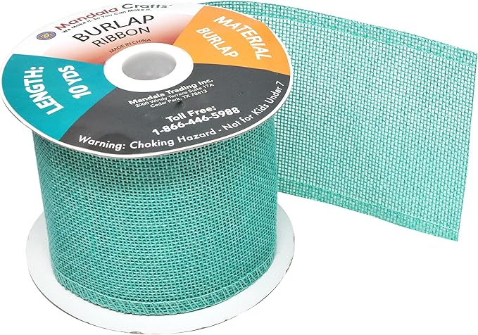 Mandala Crafts Turquoise Burlap Ribbon 3 Inches Wide Jute Ribbons for Crafts - 20 Yds Roll Rustic Burlap Wrap Trim Ribbons for Wreaths Bows Wedding Party Decoration