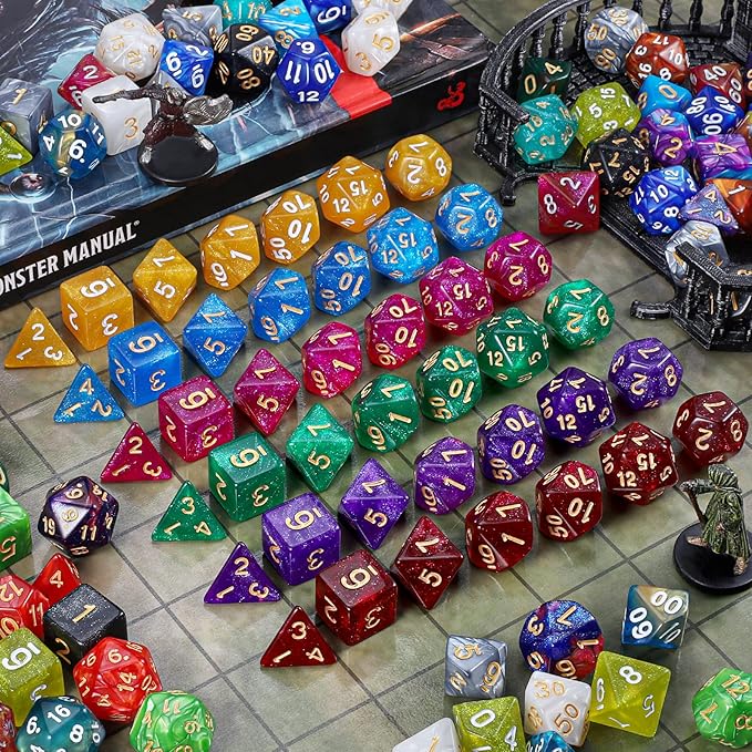 DND Dice Set - 20X7(140pcs) Polyhedral Dice for Dungeons and Dragons D&D RPG MTG Table Games with 1 Large Flannel Bag