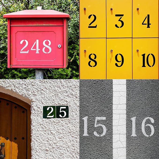 YEAJON 3 Inch Curb Stencil Kit 0-9 Address Number Stencils, 20Pcs Reusable 14 Mil Mylar Plastic Templates for Painting on Road, Wall, Wood, Mailbox