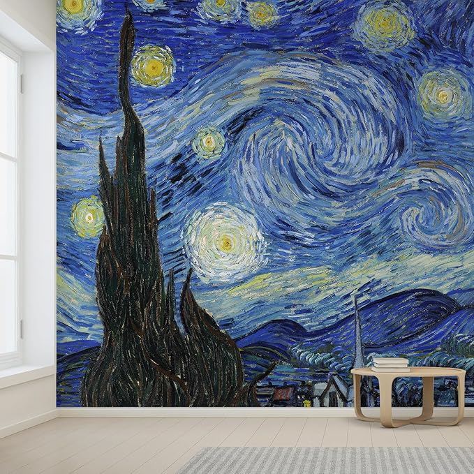 wall26 Starry Night by Vincent Van Gogh Dutch Impressionism 20th Century Artist Peel and Stick Large Wall Mural, Removable Wallpaper, Home Decor - 120x144 inches
