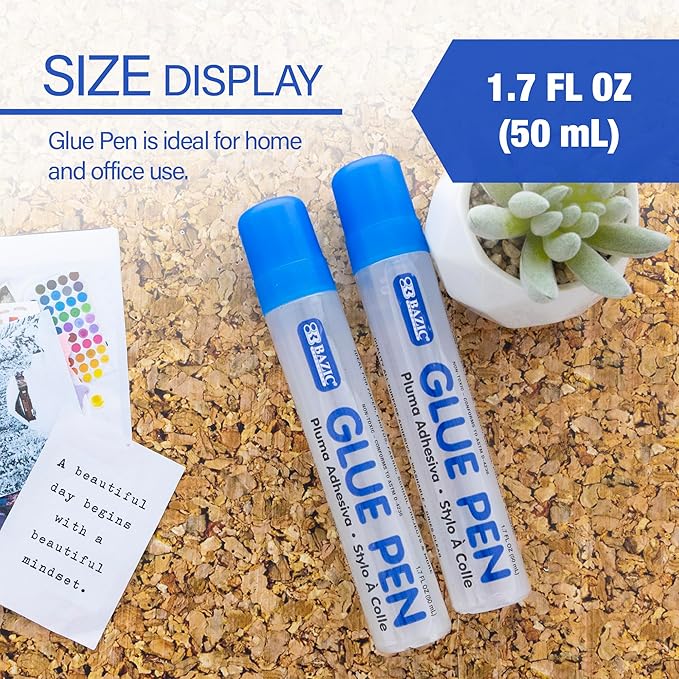 BAZIC Products Washable Glue Pen 1.7 Oz. (50 mL), Liquid Clear Glues Bond Adhesive for Art Crafts Project at School Home Office (2/Pack), 1-Pack