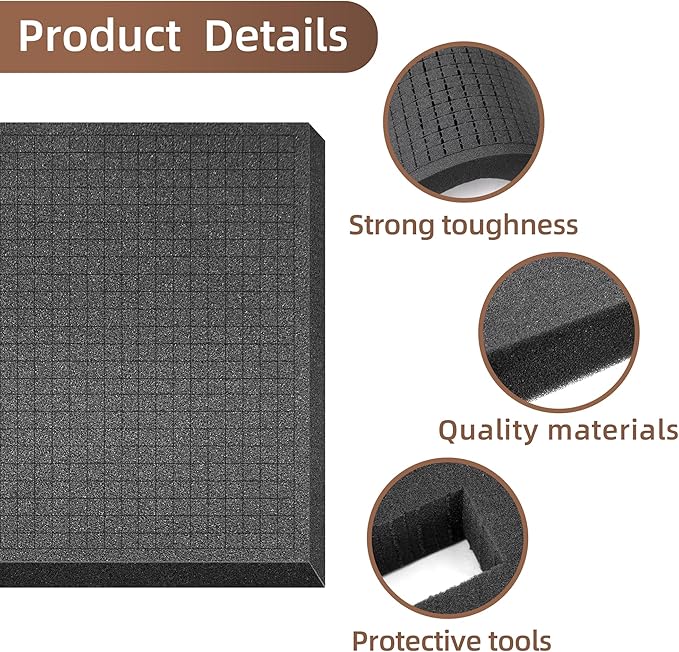 DECOHS 4 Pcs Pick and Pluck Foam Insert - 12 x 12 x 2 Inch Pre Cube Sheet Foam with Bottom Use for Board Game Box Cases Storage Drawer