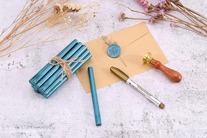 Yoption 15 Pieces Glue Gun Sealing Wax Sticks for Wax Seal Stamp, Great for Wedding Invitations, Envelopes, Cards, Christmas Gift Ideas, Wine Packages (Teal Blue)