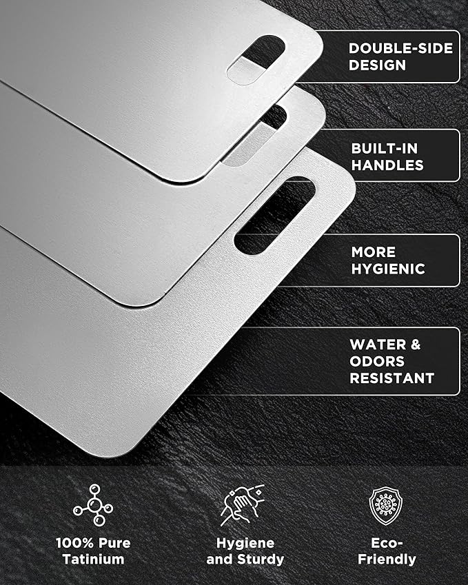 Katuchef Titanium Cutting Board for Kitchen, 100% Pure Titanium Cutting Board Food Grade,Non Toxic chopping board, Dishwasher safe, Easy to Clean Large Size, 16”x10”