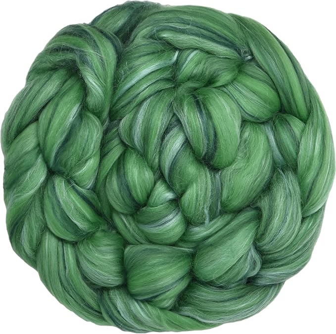 Merino Silk Luxe Tonal Designer Blend. Superfine Merino, Mulberry Silk, Tussah Silk. Top Roving for Spinning or Felting. Velvet Moss 1oz