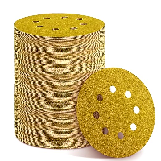 150PCS Gold Sanding Discs Set, 5-Inch 8-Hole Sandpaper for Random Orbital Sander, Including 60,80,120,150,240,320,400 Grit, for Automotive or Woodworking