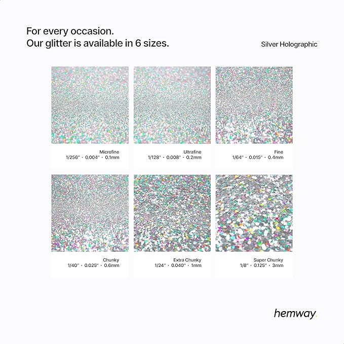 Hemway Polyurethane & Epoxy Glitter Metallic Crystal Flake Additive for Flooring, Jewellery Making, Tumblers and Resin 100g / 3.5oz - Ultrafine (1/128" 0.008" 0.2mm) - Silver Holographic