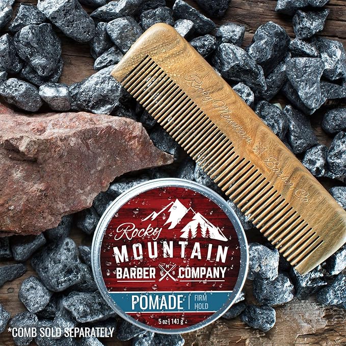 Rocky Mountain Barber Company Pomade for Men - 5 oz Tub Classic Styling Product with Strong Firm Hold for Side Part, Pompadour & Slick Back Looks – High Shine & Easy to Wash Out – Water Based