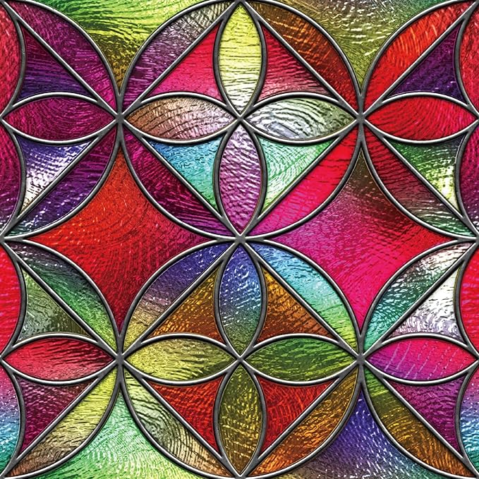 DKTIE Geometric Art Stained Glass Window Film Bathroom Window Privacy Film Frosted Glass Static Clings Non Adhesive with Installation Tools, Modern Home Improvement Style (S323, 35.4'' x 78.7'')