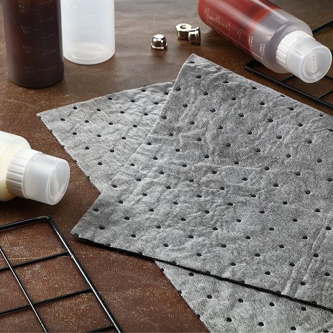 Hoolerry Oil Absorbent Pads Weight Dimpled Pad Garage Accessories Water Absorbent Mat Oil Spill Mat for Absorbing Protecting Home Garage Basement(9.8 x 13 Inch,Impermeable Gray,100 Pcs)