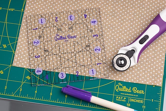 The Quilted Bear Rotating Cutting Mat 12" x 12" - Locking & Rotating Self Healing Cutting Board for Sewing, Fabric & Effortless Quilting - 360 Degree Sewing Supplies Mat for Craft Table (Green)