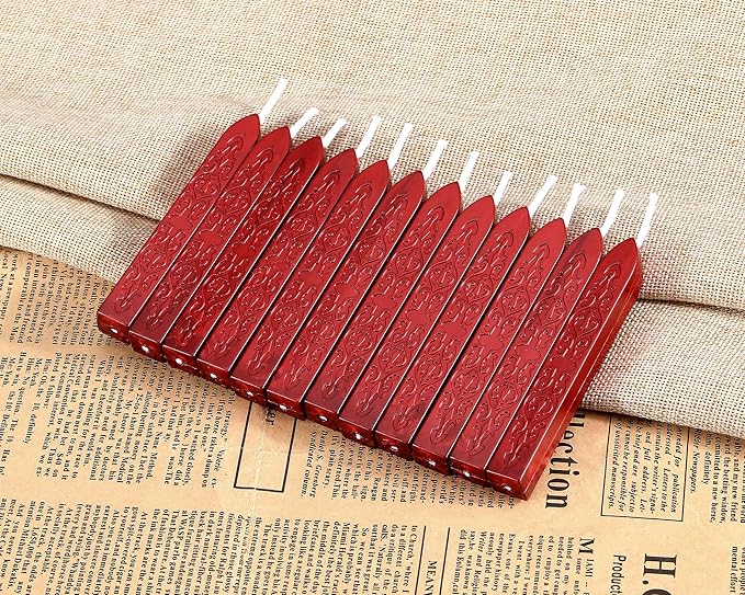 Yoption 12 Pcs Sealing Wax Sticks with Wicks, Antique Wine Red Wax Seal Sticks for Wax Seal Stamp, Wedding Invitations, Christmas, Gift Wrapping, Envelops Sealing (Antique Wine Red)