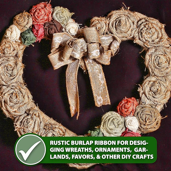 Mandala Crafts Red Burlap Wired Ribbon 1.5 Inches Wide Jute Ribbons for Crafts - 10 Yds Roll Rustic Burlap Wrap Trim Ribbons for Wreaths Bows Party Decoration