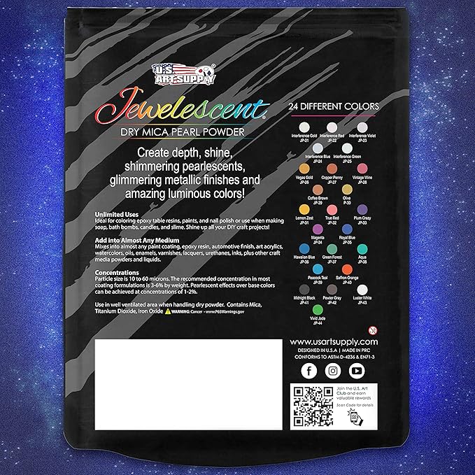 U.S. Art Supply Jewelescent Mica Pearl Pigment Powder, Hawaiian Blue 3.5 oz (100g) Pouch - Cosmetic Grade, Epoxy Resin Color Pigment, Mica Powder for Resin, Soap, Slime, Candle Dye, Art, Crafts