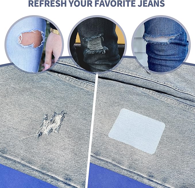 KING MOUNTAIN Iron-on Repair Patch,3"x60"100% Cotton Denim Iron-on Repair Patch, Jeans and Clothing Repair and Decoration Kit (Dark Blue)
