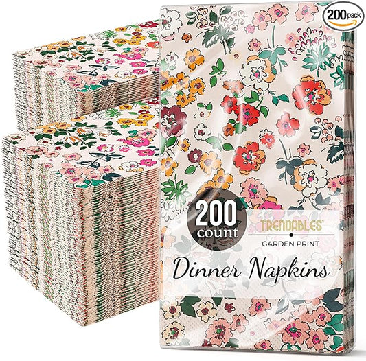 Trendables Floral Napkins for decoupage 200 Pcs 3 Ply floral paper napkins decorative Guest Towels Disposable Bathroom, Flower Design For Tea Party Decorations, Dinners & Weddings