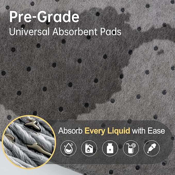 AAwipes Oil Absorbent Pads Universal for All Liquids Oil Spill Control Oil Absorbing Sheets for Garage, Car, Truck, Motorcycle Grey 100 Pack 9.8" X 13" OG1013-100