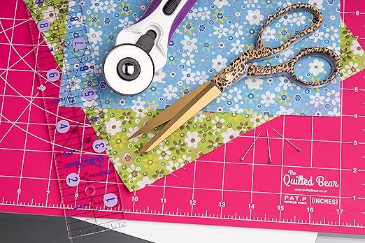 The Quilted Bear Quilting Rulers - Transparent Acrylic Non Slip Quilting, Patchwork & Sewing Ruler with Clear Black Lines & 30, 45 & 60 Degree Angles (3.5" x 18.5")